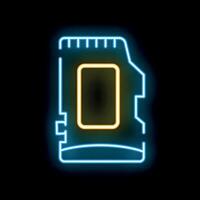 Neon icon of an sd card glowing on a black background vector