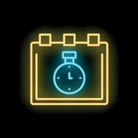 Neon calendar with chronometer showing time passing concept icon vector