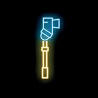 Blue and yellow neon studio light on tripod glowing on black background vector