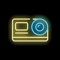 Neon icon of credit card with camera showing online shopping concept vector