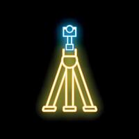 Neon camera tripod icon glowing on dark background vector