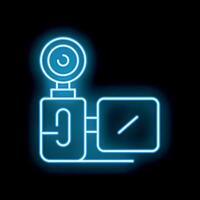 Glowing neon sign of a camera on a black background vector