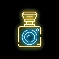 Neon icon of a camera flashing in the dark vector