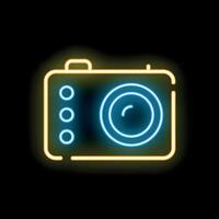 Minimalistic neon icon of a camera glowing on a black background vector