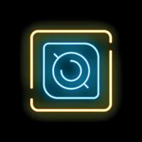 Blue neon icon glowing in a yellow frame on a black background vector
