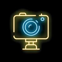 Neon sign representing a camera displaying photography concept vector