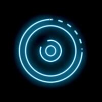 Blue neon sign representing loading icon on black background vector
