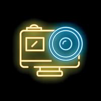 Neon sign of a digital camera for photography and videography vector