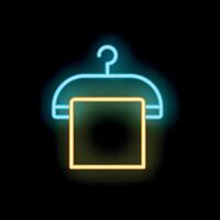 Neon towel hanging on hanger icon on black background vector