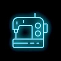 Neon icon of a sewing machine glowing on black background vector