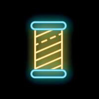 Neon sign representing thread spool glowing on black background vector