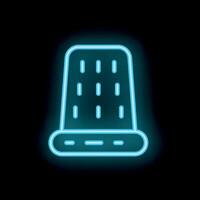 Blue neon thimble icon glowing against a black background vector