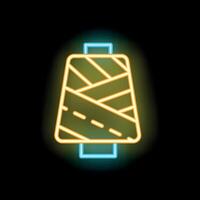 Neon sign depicting a spool of thread glowing on a dark background vector