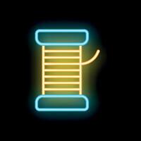 Neon sign representing spool of thread on black background vector