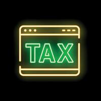 Glowing neon tax sign in browser window on dark background vector