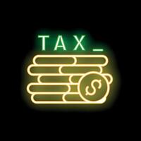 Glowing neon sign representing paying taxes with dollar coin vector