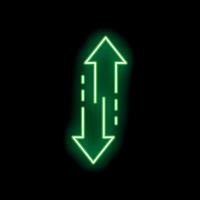 Green neon up and down arrows moving in opposite directions on black background vector