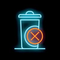 Neon sign showing trashcan with cross sign on black background vector