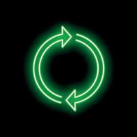Green neon light showing circular arrows moving in clockwise direction vector