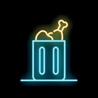 Glowing neon line icon of a chicken leg being thrown away in the trash can vector