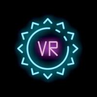 Neon sign representing virtual reality with arrows pointing to the center vector
