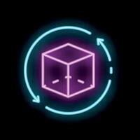 Neon sign representing augmented reality system rotating a cube vector
