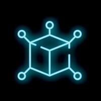 Neon blue blockchain cube connecting with circles on black background vector