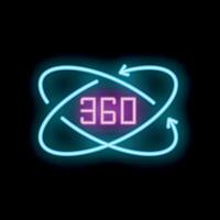 Neon 360 degrees rotating symbol with arrows on black background vector