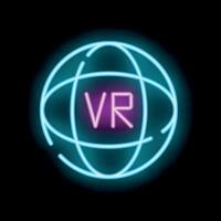 Neon vr globe sign representing virtual reality technology vector