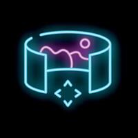 Neon sign representing virtual reality experience with landscape image and navigation arrows vector