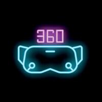 Neon sign of vr glasses displaying 360 degrees system for virtual reality experience vector