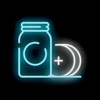 Neon icon of a jar adding contact lenses solution vector