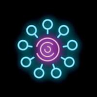 Neon icon of information spreading from central source to multiple destinations vector