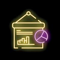 Neon sign showing business presentation with growing bar chart and pie chart vector