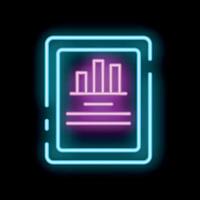 Neon sign showing tablet computer displaying bar chart icon on black background vector