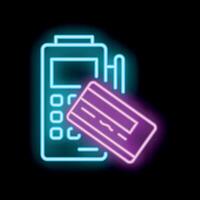 Neon sign representing credit card payment using pos terminal vector