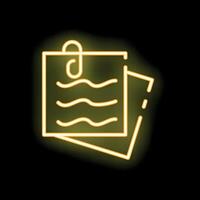 Neon sticky notes attached with paperclip on black background vector