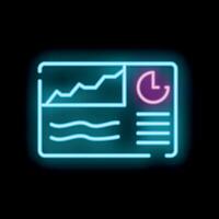 Neon icon of dashboard showing charts, diagram and data analysis results vector