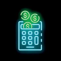 Glowing neon line calculator illustrating the concept of budgeting vector