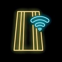 Neon icon of wi fi signal over server showing cloud computing vector