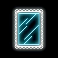 Neon sign glowing mirror with scalloped frame on a black background vector