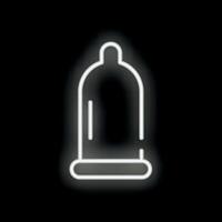 White neon sign depicting a condom on a black background vector
