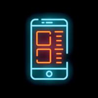 Neon smartphone displaying mobile application interface on dark background vector