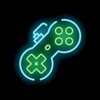 Neon sign showing a game controller glowing on black background vector