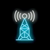 Neon style icon of radio tower transmitting signals vector