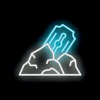 Neon icon of a razor blade falling on rocks symbolizing danger vector