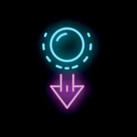 Neon download icon with glowing circle and arrow on black background vector