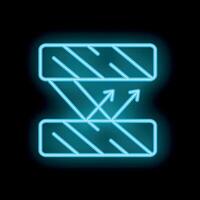 Blue neon breathable material icon showing airflow passing through fabric on black background vector