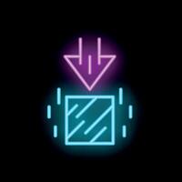 Neon downloading symbol with arrow pointing down to a box vector