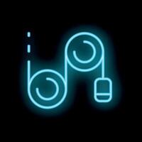 Neon icon of conveyor belt moving a package in dark background vector
